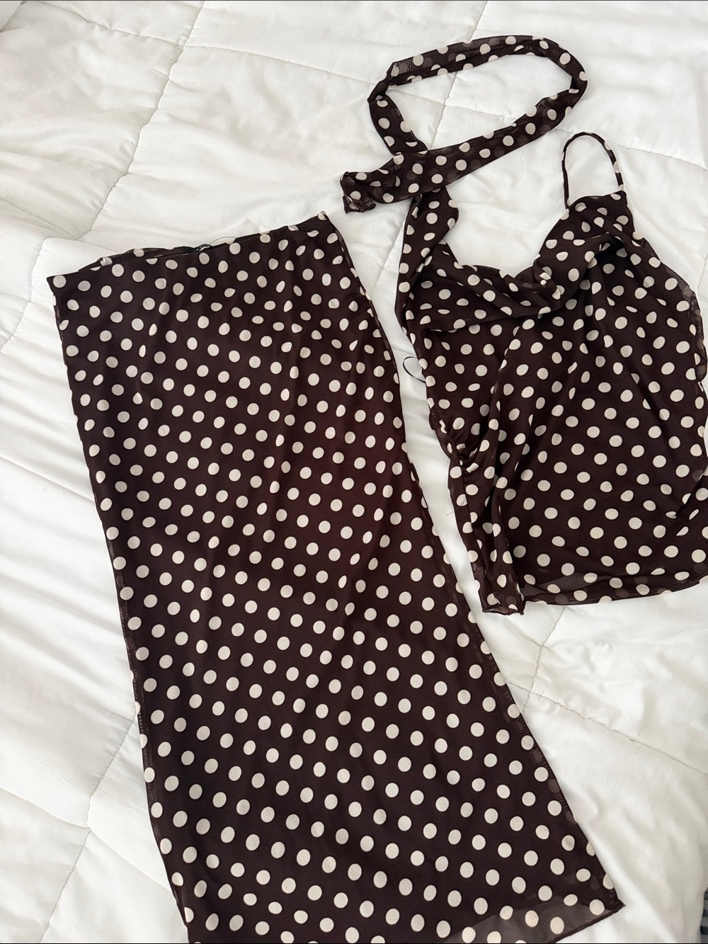 Brown Polka Dot Two-Piece Set -White Dots selling together as a set not separate